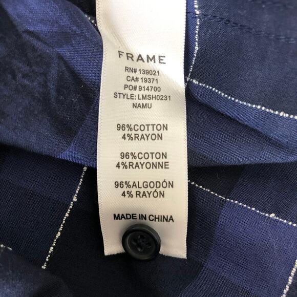 Frame Windowpane Plaid Classic Fit Button-Up Shirt in Navy Multi Size S - Picture 7 of 8